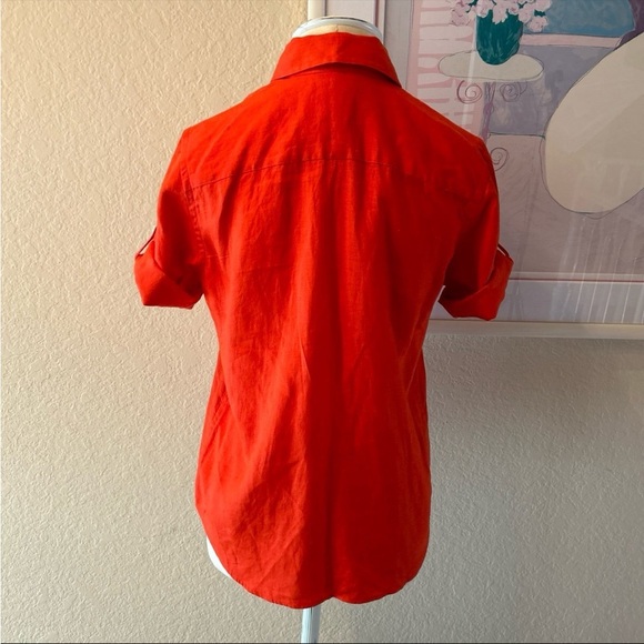 Lauren Ralph Lauren Petite Red Linen Short Sleeve Button Down Shirt - Picture 3 of 12
